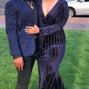 Navy Blue Velvet Prom Dress